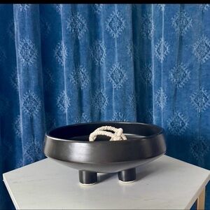 Modern Coffee Table Decor Set Black Pedestal Bowl + Neutral Rope Ball Minimalist